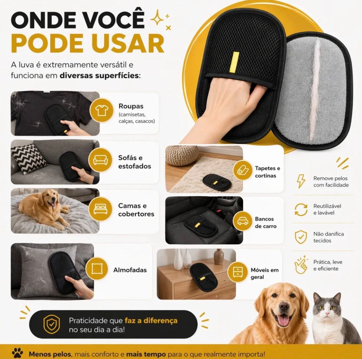 Luva limpa pelos